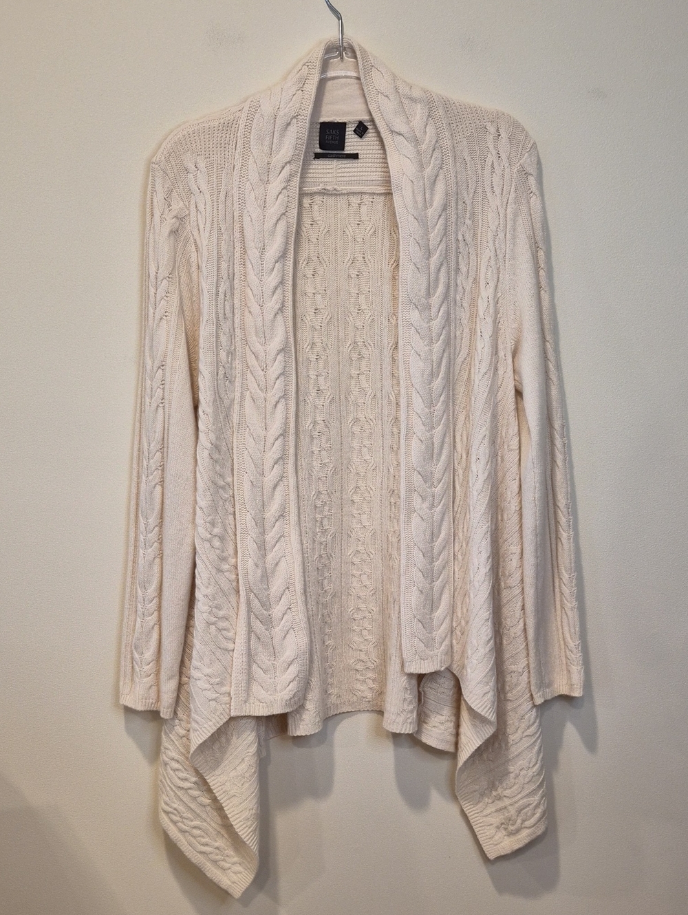 Saks Fifth Avenue Cream Cable Knit Draped Open-Front Cardigan